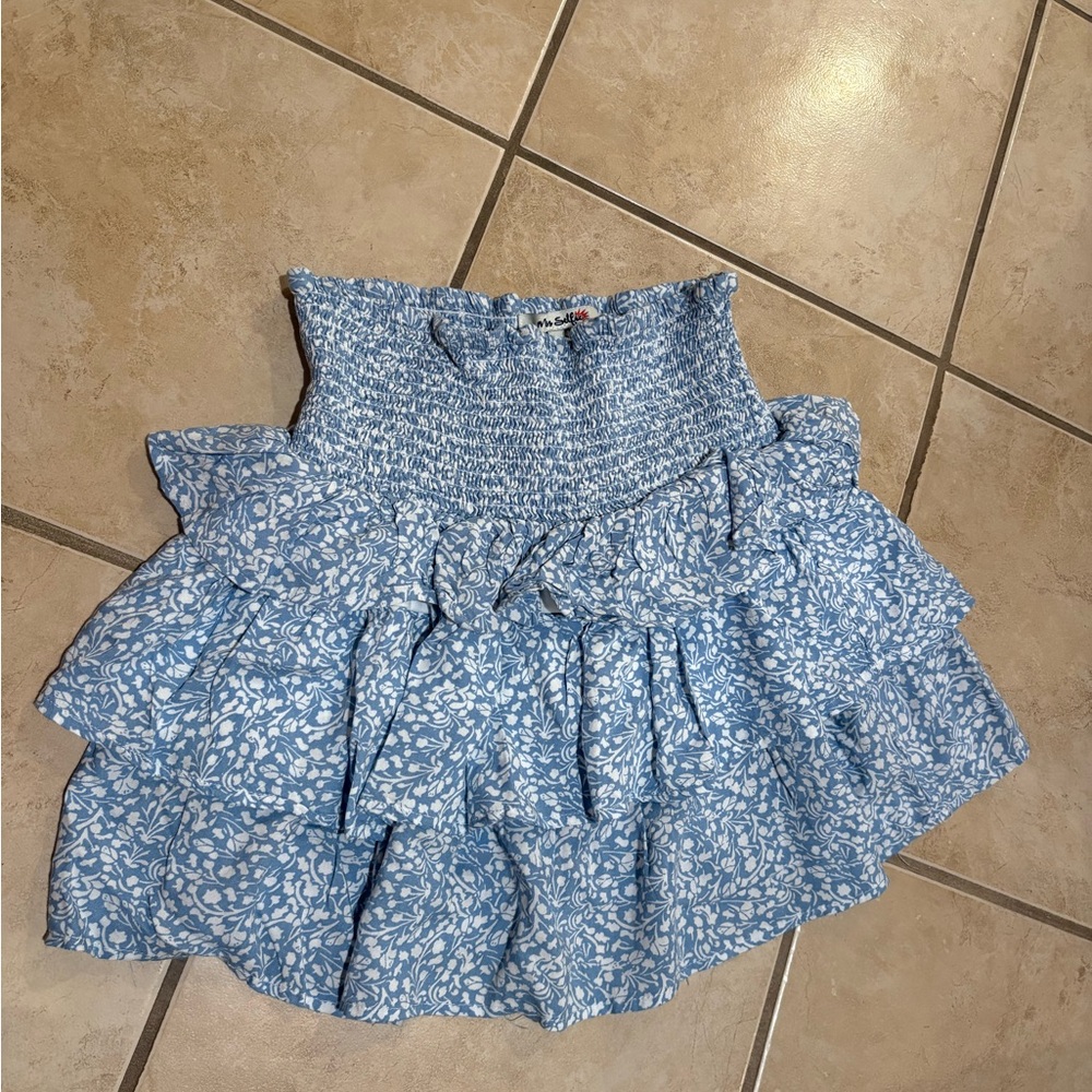 Miss Selfridge Light Blue and White Floral Smocked Skirt